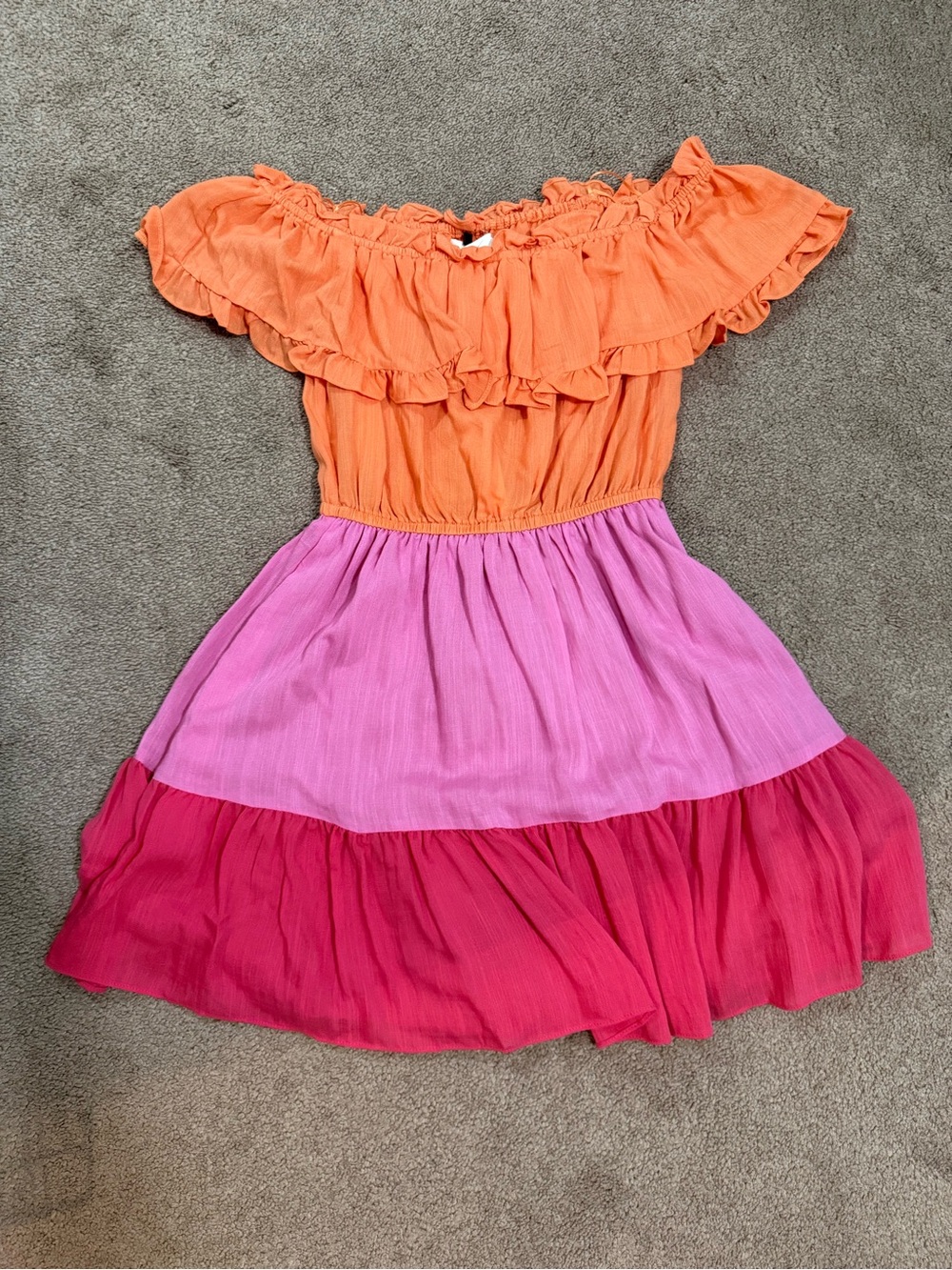 Mustard Seed Orange, Pink & Magenta Ruffle Off-Shoulder Dress